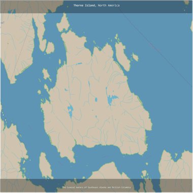 Güneydoğu Alaska ve Britanya Kolumbiyası 'nın Sahil Suları' ndaki Thorne Adası, ABD 'ye ait, bir topoğrafik, OSM standart haritası üzerine kesilmiş.