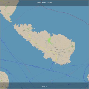 Tinos Island in the Aegean Sea, belonging to Greece, cropped to square on a topographic, OSM standard style map clipart