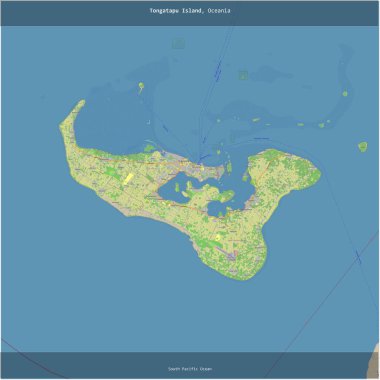 Güney Pasifik Okyanusu 'ndaki Tongatapu Adası, Tonga' ya ait, topoğrafik, OSM standart haritası üzerinde kesilmiş.