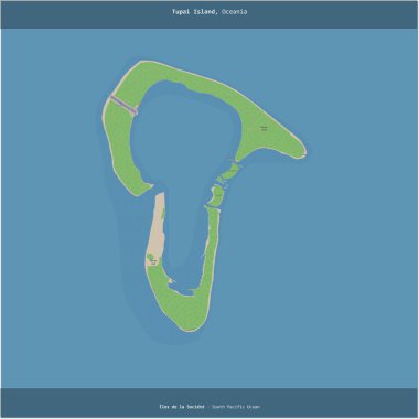 Güney Pasifik Okyanusu 'ndaki Tupai Adası, Fransa' ya ait, bir topoğrafik, OSM standart haritası üzerine kesilmiş.