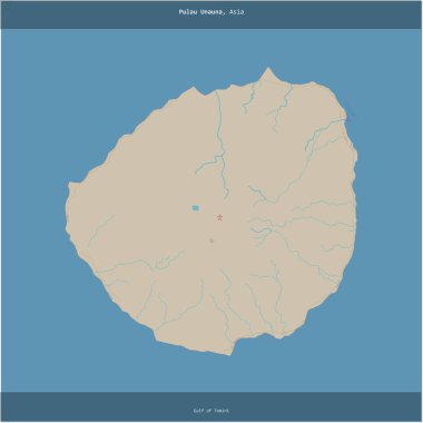 Tomini Körfezi 'ndeki Pulau Unauna, Endonezya' ya ait, OSM standart haritası üzerinde kare şeklinde kesilmiş.