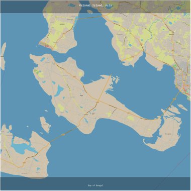 Bengal Körfezi 'ndeki Velanai Adası, Sri Lanka' ya ait, bir topoğrafik, OSM standart haritası üzerinde karelenmiş.