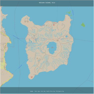 Filipinler 'e ait Sulu Denizi' ndeki volkan adası, bir topoğrafik, OSM standart haritası ile kareye eklenmiştir.
