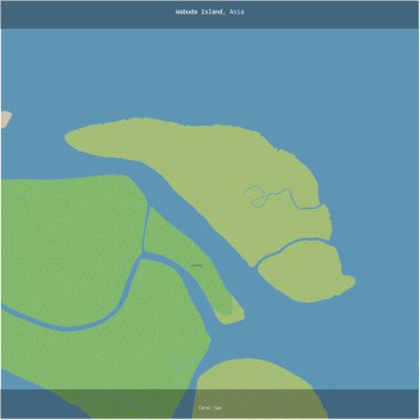 Mercan Denizi 'ndeki Wabuda Adası, Papua Yeni Gine' ye ait, bir topoğrafik, OSM standart haritası üzerinde kesilmiş.