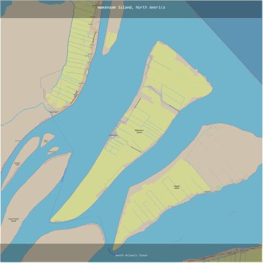 Kuzey Atlantik Okyanusu 'ndaki Wakenaam Adası, Guyana' ya ait, bir topoğrafik, OSM standart haritası üzerinde kesilmiş.