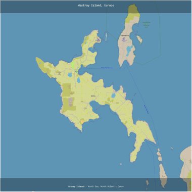 Westray Island in the North Sea, belonging to United Kingdom, cropped to square on a topographic, OSM standard style map clipart