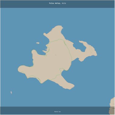 Banda Denizi 'ndeki Pulau Wotap, Endonezya' ya ait, bir topoğrafik, OSM standart haritası üzerinde karelendi