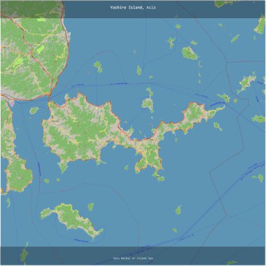 Yashiro Island in the Seto Naikai or Inland Sea, belonging to Japan, cropped to square on a topographic, OSM standard style map clipart