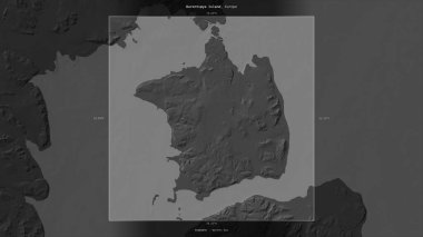 Barentsya Island in the Barents Sea, belonging to Norway, described and highlighted on a bilevel elevation map clipart