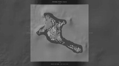 Christmas Island in the North Pacific Ocean, belonging to Kiribati, described and highlighted on a bilevel elevation map clipart