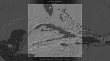 Küba 'ya ait Karayip Denizi' ndeki Küba Adası, bir bileklik yükseklik haritasında tanımlandı ve vurgulandı.