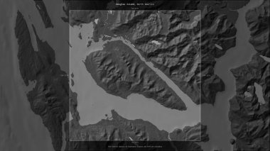 Güneydoğu Alaska ve Britanya Kolumbiyası 'nın Sahil Suları' ndaki Douglas Adası, bir bilek yüksekliği haritasında tanımlandı ve vurgulandı.