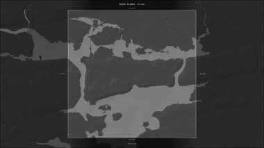 İrlanda 'ya ait Kelt Denizi' ndeki Büyük Ada, bir bileklik yükseklik haritasında betimlendi ve işaretlendi.