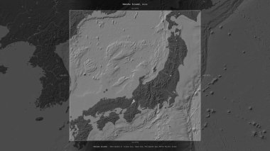 Honshu Island in the Japan Sea, belonging to Japan, described and highlighted on a bilevel elevation map clipart