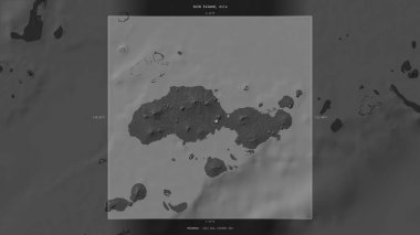 Jolo Island in the Sulu Sea, belonging to Philippines, described and highlighted on a bilevel elevation map clipart