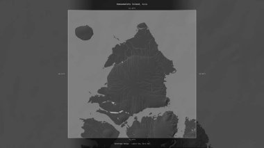 Komsomolets Island in the Kara Sea, belonging to Russia, described and highlighted on a bilevel elevation map clipart