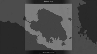 Riga Körfezi 'ndeki Ay Adası, Estonya' ya ait, bir bileklik yükseklik haritasında tanımlanmış ve vurgulanmıştır.