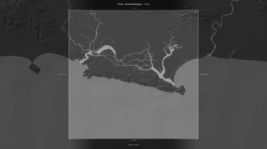 Endonezya 'ya ait Hint Okyanusu' ndaki Pulau Nusakambangan, bir bilek yüksekliği haritasında tanımlandı ve vurgulandı
