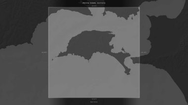 Avustralya 'ya ait Bass Boğazı' ndaki Phillip Adası, bir bilek yüksekliği haritasında tanımlandı ve vurgulandı.