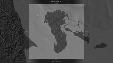 Polillo Island in the Philippine Sea, belonging to Philippines, described and highlighted on a bilevel elevation map clipart