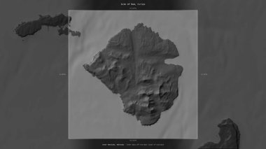 İskoçya 'nın batı kıyısındaki İç Denizler' deki Rom Adası, Birleşik Krallık 'a ait, bir bileklik yükseklik haritasında tanımlanmış ve vurgulanmıştır.