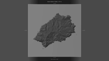 Saint Helena, Ascension ve Tristan da Cunha 'ya ait olan Güney Atlantik Okyanusu' ndaki Saint Helena Adası, bir bilek yüksekliği haritasında betimlendi ve işaretlendi.