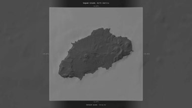 Bering Denizi 'ndeki Seguam Adası, Birleşik Devletler' e ait, bir bileklik yükseklik haritasında tanımlandı ve vurgulandı.