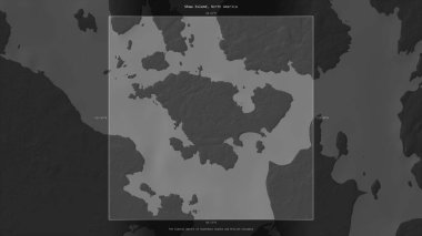 Güneydoğu Alaska ve British Columbia 'nın Sahil Suları' ndaki Shaw Adası, bir bilek yüksekliği haritasında tanımlandı ve vurgulandı.