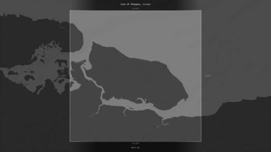 Isle of Sheppey in the North Sea, belonging to United Kingdom, described and highlighted on a bilevel elevation map clipart