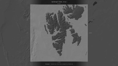 Norveç 'e ait Barents Denizi' ndeki Spitsbergen Adası, bir bileklik yükseklik haritasında tanımlandı ve vurgulandı.