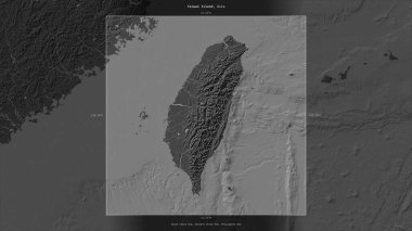 Taiwan Island in the Philippine Sea, belonging to Taiwan, described and highlighted on a bilevel elevation map clipart