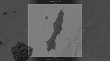 Japonya 'ya ait Filipin Denizi' ndeki Tanegashima Adası, bir bileklik yükseklik haritasında tanımlandı ve vurgulandı.