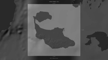 Tiran Island in the Red Sea, belonging to Saudi Arabia, described and highlighted on a bilevel elevation map clipart