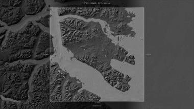 Grönland Denizi 'ndeki Traill Adası, Grönland' a ait, bir bileklik yükseklik haritasında betimlendi ve vurgulandı.