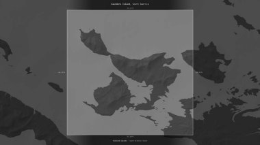 Falkland Adalarına ait Güney Atlantik Okyanusu 'ndaki Saunders Adası, bir bilek yüksekliği haritasında tanımlandı ve vurgulandı.