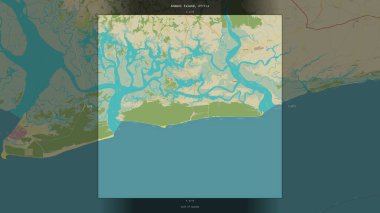 Nijerya Körfezi 'ndeki Andoni Adası, bir topoğrafik, OSM İnsani Stil Haritası' nda tanımlandı ve vurgulandı.