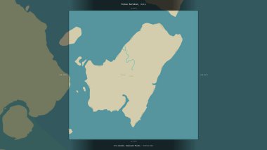 Pulau Barakan in the Arafura Sea, belonging to Indonesia, described and highlighted on a topographic, OSM Humanitarian style map clipart