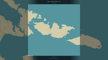 Filipinlere ait Filipin Denizi 'ndeki Batan, Albay Adası, bir topoğrafik, OSM İnsani Yardım Stili haritasında tanımlandı ve vurgulandı.