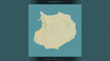 Boa Vista Island in the North Atlantic Ocean, belonging to Cape Verde, described and highlighted on a topographic, OSM Humanitarian style map clipart