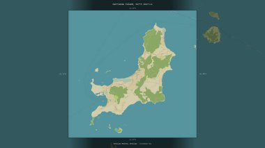 Carriacou Island in the Caribbean Sea, belonging to Grenada, described and highlighted on a topographic, OSM Humanitarian style map clipart