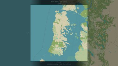 Şili 'ye ait Güney Pasifik Okyanusu' ndaki Chiloe Adası, bir topoğrafik, OSM İnsani Yardım Stili haritasında tanımlanmış ve vurgulanmıştır.