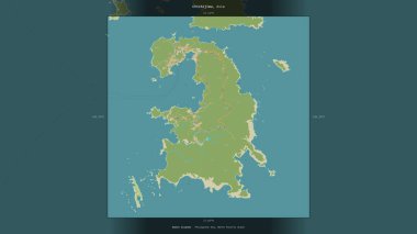 Chichijima in the Philippine Sea, belonging to Japan, described and highlighted on a topographic, OSM Humanitarian style map clipart