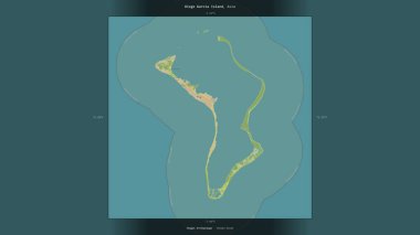 Diego Garcia Island in the Indian Ocean, belonging to British Indian Ocean Territory, described and highlighted on a topographic, OSM Humanitarian style map clipart