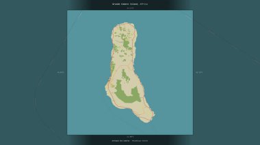 Mozambik Kanalı 'ndaki Büyük Comore Adası, Comoros' a ait, bir topoğrafik, OSM İnsani Yardım Stili haritasında tanımlanmış ve vurgulanmıştır.