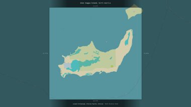 Gran Inagua Island in the North Atlantic Ocean, belonging to Bahamas, described and highlighted on a topographic, OSM Humanitarian style map clipart