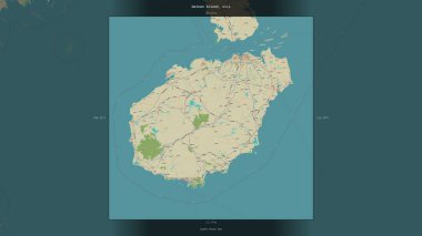 Çin 'e ait olan Güney Çin Denizi' ndeki Hainan Adası, bir topoğrafik, OSM İnsani Stil Haritası 'nda tanımlandı ve vurgulandı.