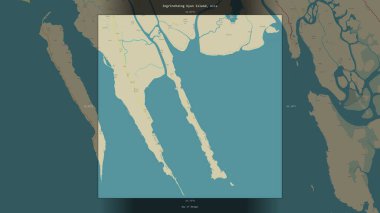 Ingrinchaing Kyun Island in the Bay of Bengal, belonging to Myanmar, described and highlighted on a topographic, OSM Humanitarian style map clipart