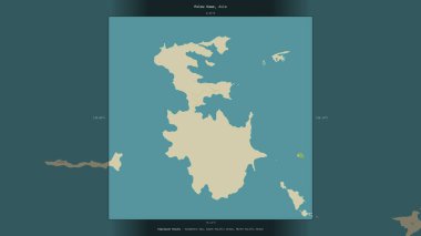 Pulau Kawe in the Halmahera Sea, belonging to Indonesia, described and highlighted on a topographic, OSM Humanitarian style map clipart