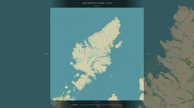 Birleşik Krallık 'a ait Kuzey Atlantik Okyanusu' ndaki Lewis ve Harris Adası, bir topoğrafik, OSM İnsani Stil Haritası 'nda tanımlanmış ve vurgulanmıştır.
