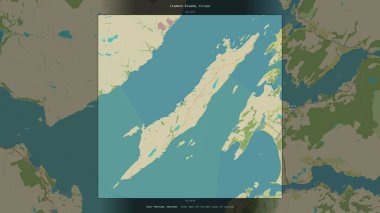 İskoçya 'nın batı kıyısındaki iç denizlerdeki Lismore Adası, bir topoğrafik, OSM İnsani Yardım Stili haritasında tanımlandı ve vurgulandı.